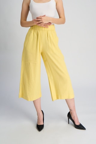 Pantalón wide leg de lino de tiro alto - Amarillo