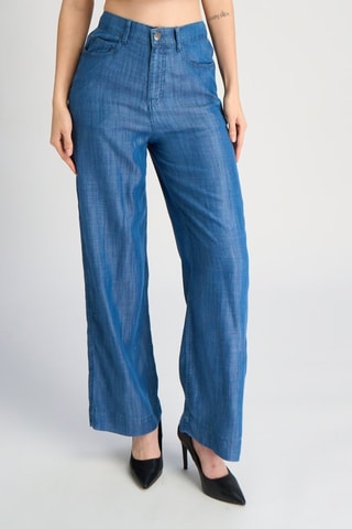 Pantalón wide leg de tiro alto - Azul