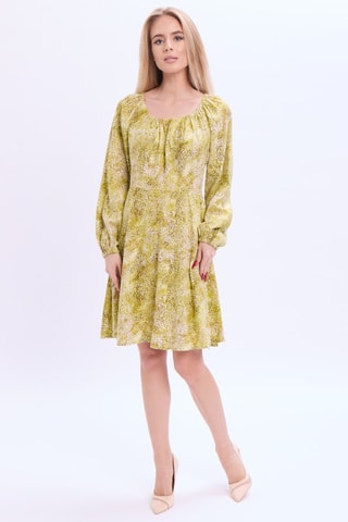 Vestido evasé de lino - Verde