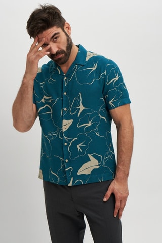 Camisa regular fit de lino - Azul