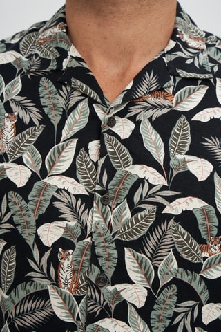 Camisa regular fit de lino - Negro