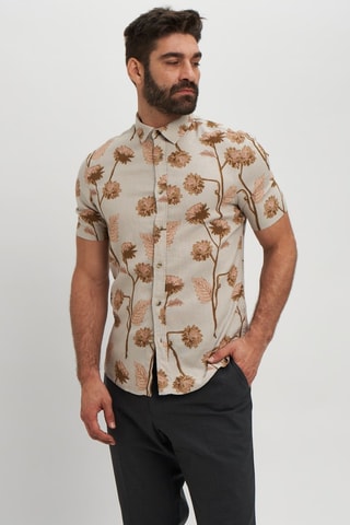 Camisa regular fit de lino - Beige
