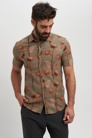 Camisa regular fit de lino - Verde