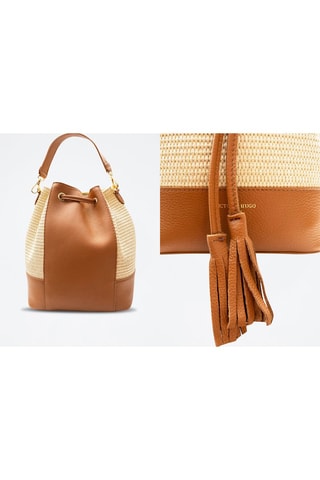 Sac seau en cuir et raphia Livy - Beige et marron
