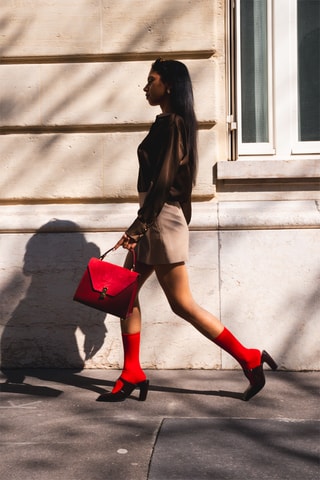 Sac à main en cuir Shak - Doré et rouge