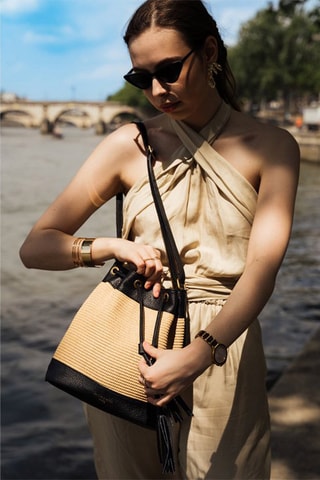 Sac seau en cuir Cerise - Noir