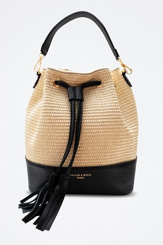 Sac seau en cuir Cerise - Noir
