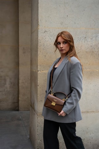 Sac à main en cuir Leah - Marron et doré