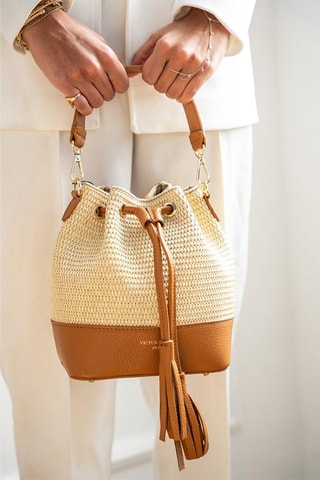 Sac seau en cuir Mini Livy - Beige clair et camel