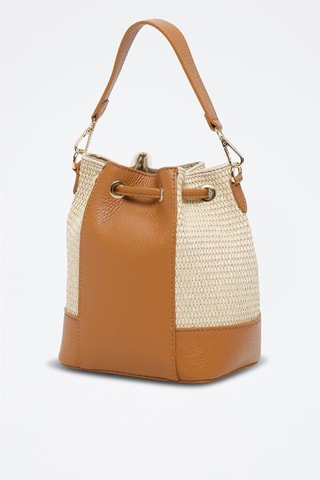 Sac seau en cuir Mini Livy - Beige clair et camel