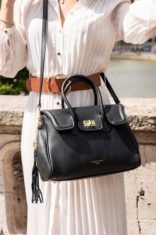 Sac bandoulière en cuir Bagatelle - Noir