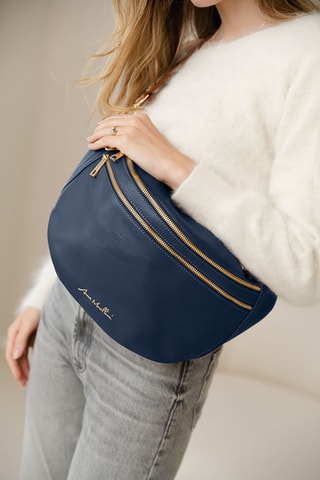 Sac bandoulière en cuir Lorenza - Bleu marine