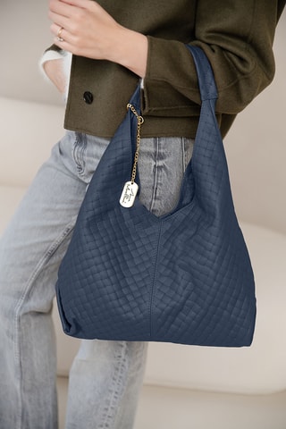 Cabas et sac bandoulière en cuir Nicolina - Bleu marine