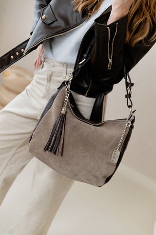 Sac à main en cuir Forena - Taupe et marron foncé
