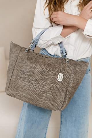 Cabas en cuir Solana - Gris et bleu clair