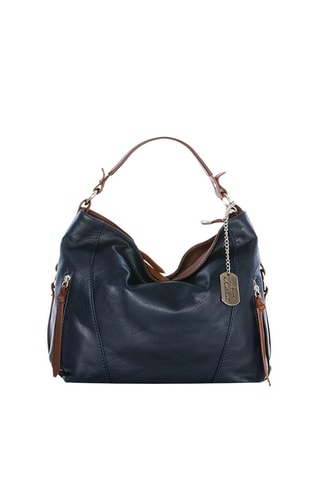 Sac porté épaule en cuir Noalia - Bleu marine et marron