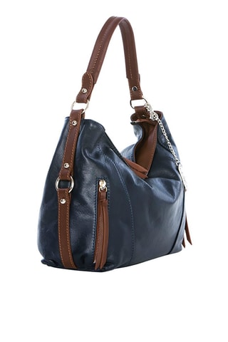 Sac porté épaule en cuir Noalia - Bleu marine et marron
