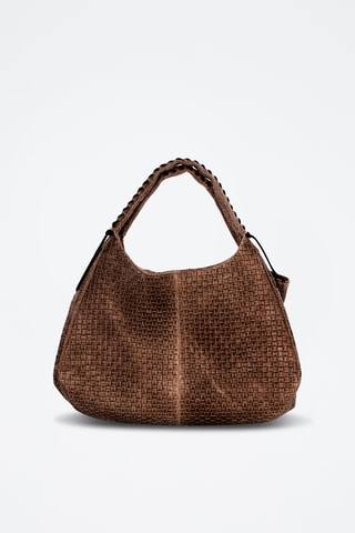 Sac porté épaule tressé en nubuck Pitigliano -Taupe - Orange