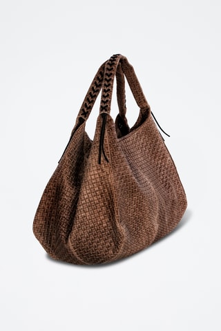 Sac porté épaule tressé en nubuck Pitigliano -Taupe - Orange