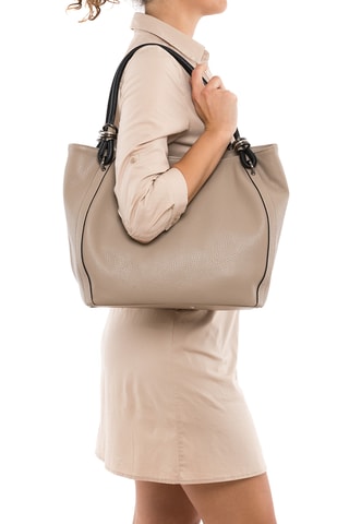 Borsa a spalla in pelle Merula - Taupe e nero