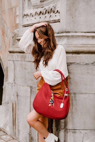 Sac porté épaule en cuir Alba - Rouge