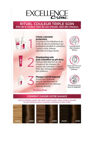 Coloration permanente Triple Soin Excellence Crème - 4 Châtain - Cheveux normaux