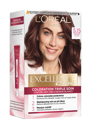 Coloration permanente Triple Soin Excellence Crème - 5.15 Marron glacé - Cheveux normaux