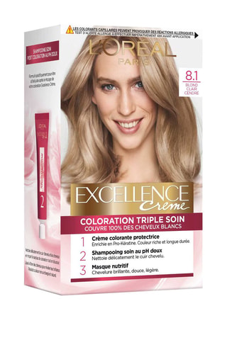 Coloration permanente Triple Soin Excellence Crème - 8.1 Blond clair cendré - Cheveux normaux