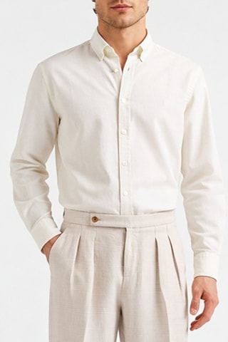 Camisa regular em linho - Bege