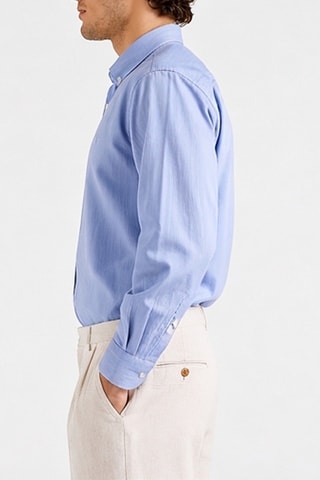 Camisa regular em linho - Azul-claro