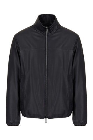 Veste en cuir de mouton - Bleu marine - Emporio Armani