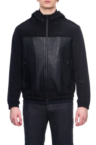 Veste à capuche en cuir d’agneau - Noir - Emporio Armani