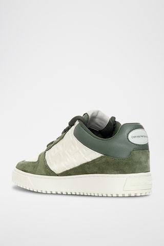 Baskets en croûte de cuir - Ecru et vert olive - Emporio Armani