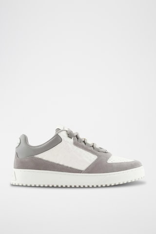Baskets en croûte de cuir - Gris et blanc - Emporio Armani