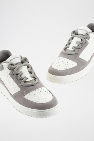 Baskets en croûte de cuir - Gris et blanc - Emporio Armani