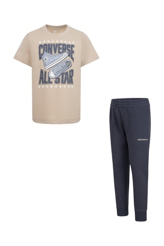 T-shirt e pantaloni sportivi - Beige e grigio
