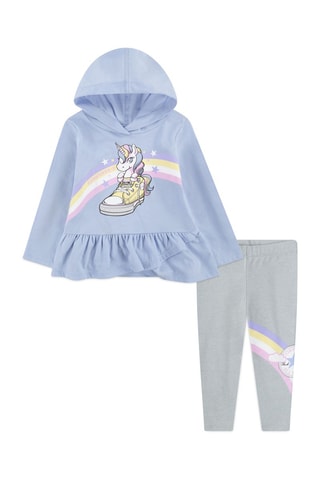 Sweat à capuche et legging - Bleu, rose et gris