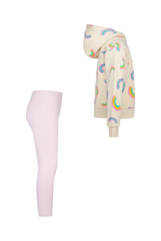 Felpa con cappuccio e leggings - Beige e rosa