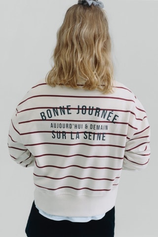 Sweat rayé avec inscription imprimée - Blanc