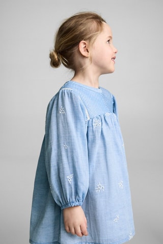 Robe brodée coton - Bleu