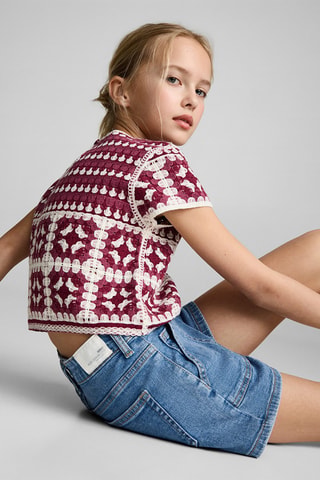 Short en jean droit - Bleu