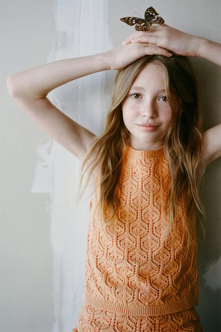 Top maille détails ajourés - Orange