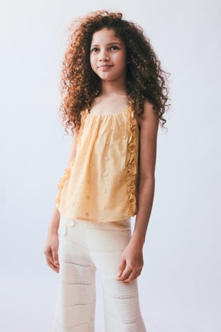 Blouse brodée froncée - Jaune