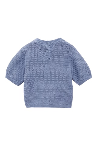 Pull en maille de coton manches courtes - Bleu