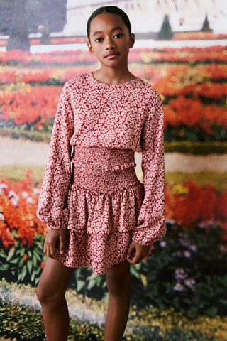 Blouse imprimée froncée - Rouge
