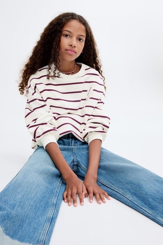 Sweat-shirt brodé rayures - Rouge