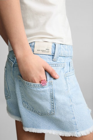 Short en jean revers effilochés - Bleu