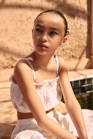 Crop top brodé - Beige