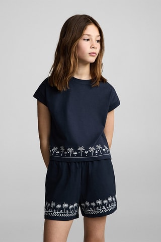 T-shirt manches courtes brodé - Bleu