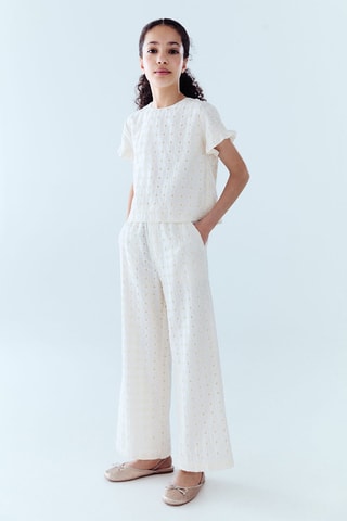 Pantalon style jupe-culotte broderie suisse - Beige
